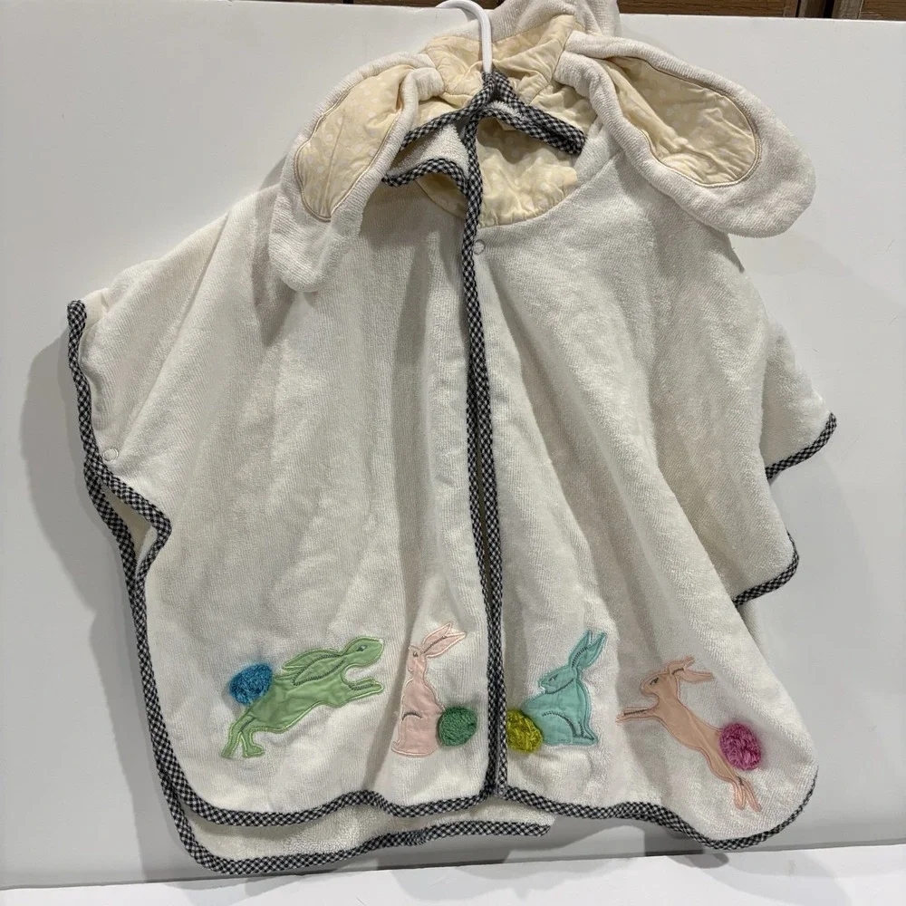MacKenzie-Childs Kids Cotton Tail Hooded Poncho White Terry Bunny Bath Towel
